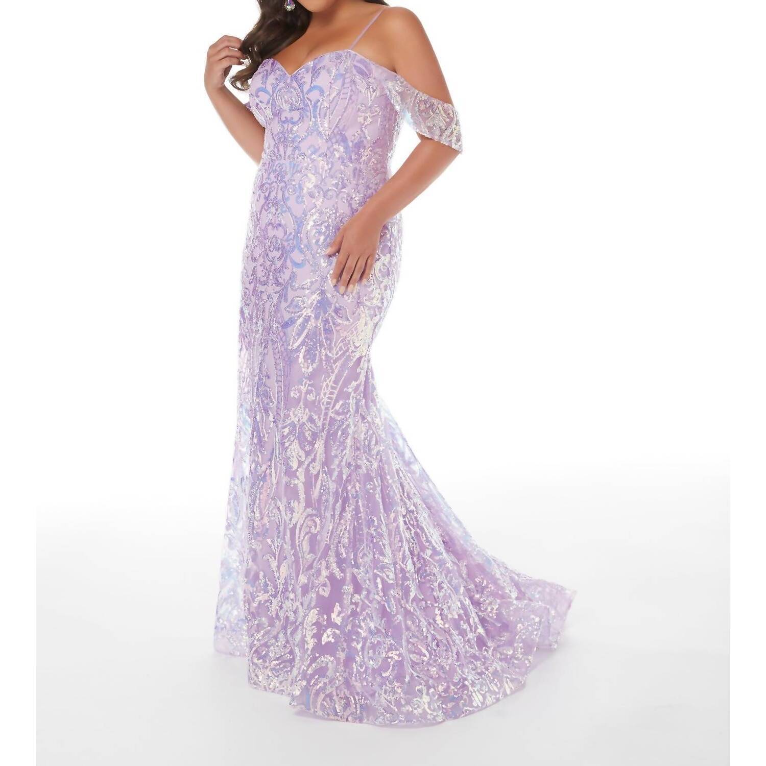 New House Of Wu Sequin Trumpet Flare Gown In Lilac